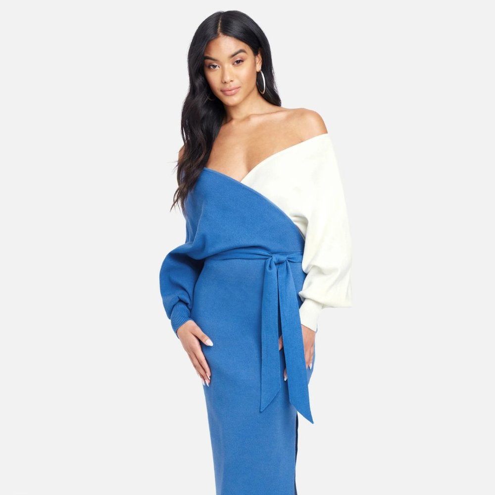 bebe - Surplice Color Block Sweater Dress